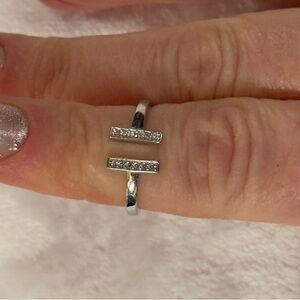 Sterling Silver Double Bar CZ Adjustable Size Ring